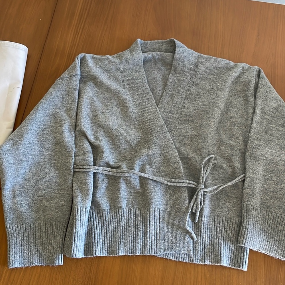 Knit kimono sweater tie belt boxy loose fit drop shoulder wrap